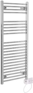Warmehaus Electric Heated Towel Rail Straight Chrome Thermostatic Bathroom Towel Radiator - 1100x500mm