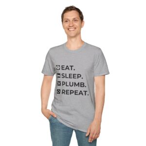 Eat. Sleep. Plumb. Repeat. Grey T-Shirt with icons